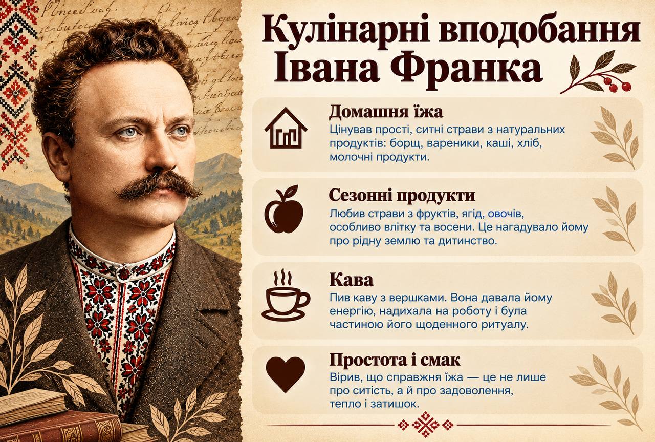 🍎 «ФРАНКО ПОЗА ПІДРУЧНИКОМ»: КУЛІНАРНІ ВПОДОБАННЯ ІВАНА ФРАНКА 🥧
